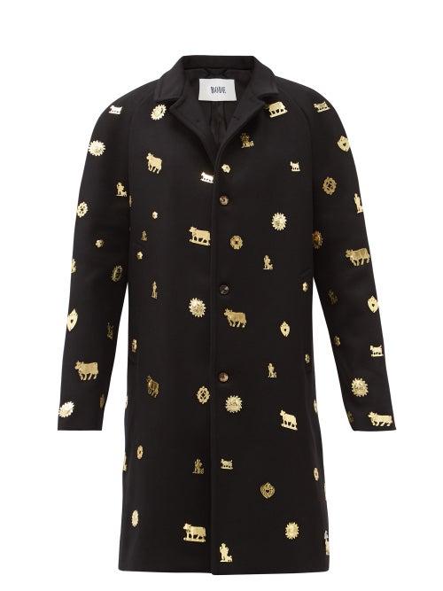 Matchesfashion.com Bode - Appenzeller-appliqu Upcycled-wool Coat - Womens - Black Gold