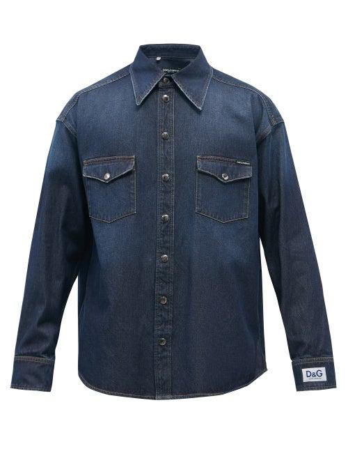 Mens Rtw Dolce & Gabbana - Patch-pocket Denim Shirt - Mens - Dark Blue