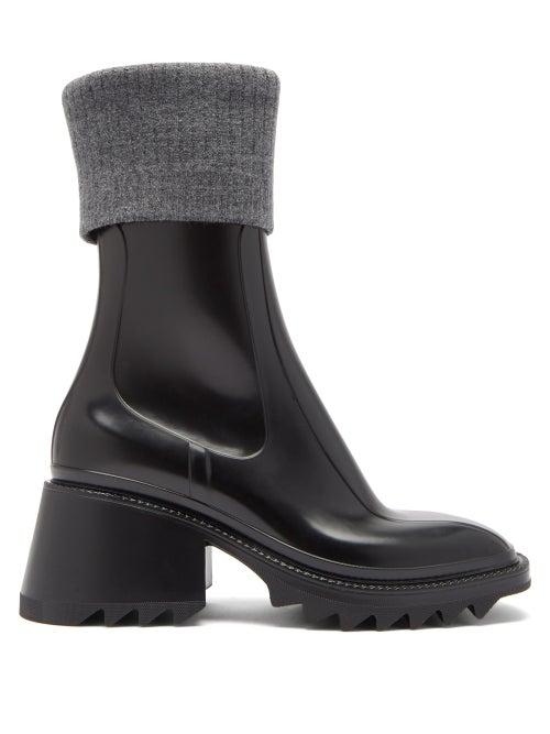 Matchesfashion.com Chlo - Betty Ribbed Wool & Rubber Boots - Womens - Black