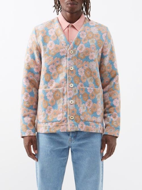 Sfr - Arlo Floral-intarsia Wool-blend Cardigan - Mens - Floral