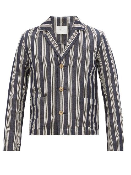 Matchesfashion.com King & Tuckfield - Striped Cotton-canvas Jacket - Mens - Blue Multi