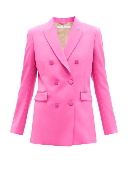 Another Tomorrow - Double-breasted Wool-crepe Suit Jacket - Womens - Pink