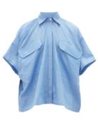 Matchesfashion.com Marrakshi Life - Grown-on Sleeve Draped Cotton-blend Shirt - Mens - Blue