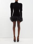 Alexandre Vauthier - Feather-trim Velvet Mini Dress - Womens - Black