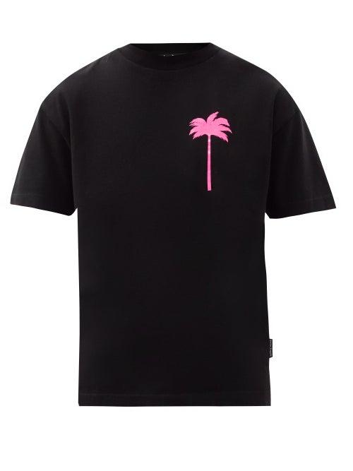 Matchesfashion.com Palm Angels - Palm-print Cotton-jersey T-shirt - Mens - Black Pink