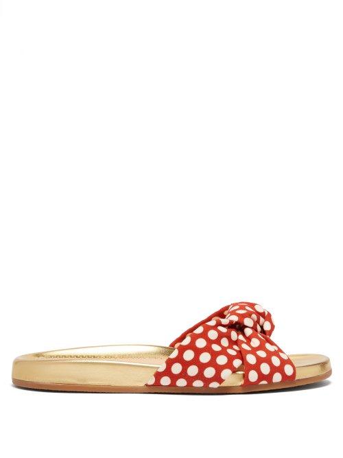 Matchesfashion.com Charlotte Olympia - Polka Dot Print Knotted Canvas Slides - Womens - Red Multi