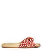Matchesfashion.com Charlotte Olympia - Polka Dot Print Knotted Canvas Slides - Womens - Red Multi