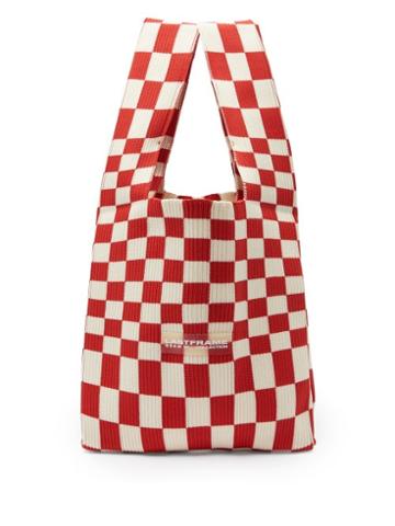 Lastframe - Medium Ichimatsu-check Ribbed-knit Tote Bag - Womens - Red White