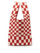 Lastframe - Medium Ichimatsu-check Ribbed-knit Tote Bag - Womens - Red White