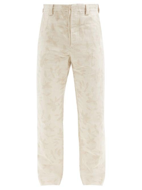 Matchesfashion.com Jacquemus - Floral-jacquard Linen-blend Wide-leg Trousers - Mens - Beige