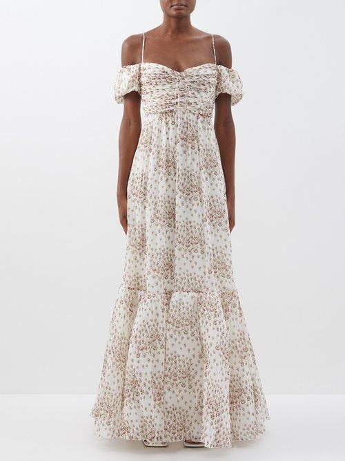Giambattista Valli - Tulip-print Off-the-shoulder Silk-georgette Gown - Womens - Ivory Multi