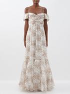 Giambattista Valli - Tulip-print Off-the-shoulder Silk-georgette Gown - Womens - Ivory Multi