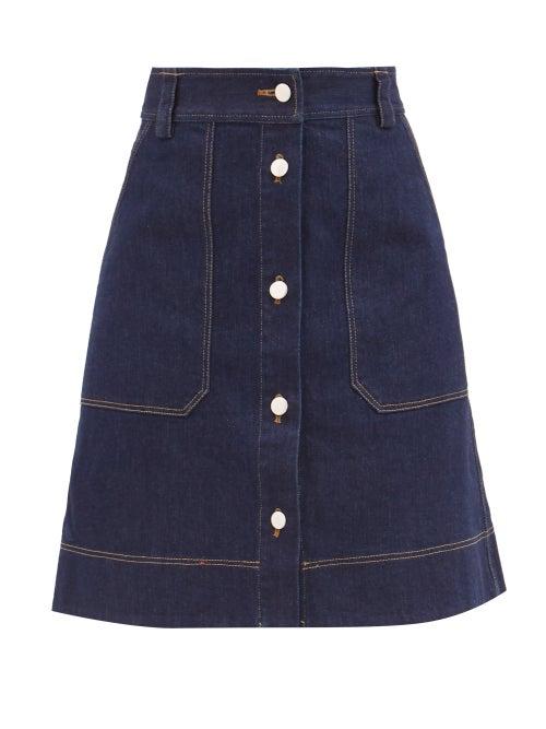Lee Mathews - Quincy Topstitched Denim Skirt - Womens - Dark Denim