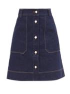 Lee Mathews - Quincy Topstitched Denim Skirt - Womens - Dark Denim