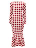 Matchesfashion.com Norma Kamali - Gingham-print Fluted Jersey Midi Dress - Womens - Red White