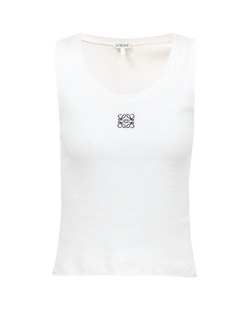 Loewe - Anagram-embroidered Ribbed-jersey Tank Top - Womens - White