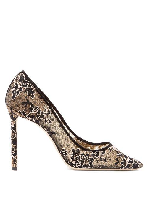 Matchesfashion.com Jimmy Choo - Romy 100 Lace And Mesh Pumps - Womens - Black Nude