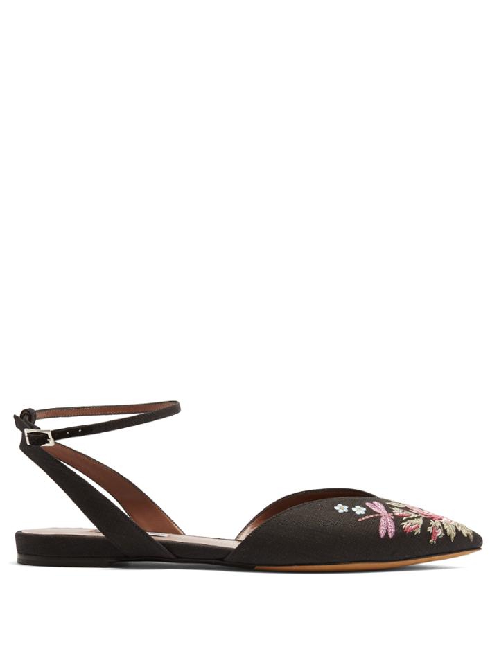 Tabitha Simmons Vera Rose Point-toe Embroidered Flats