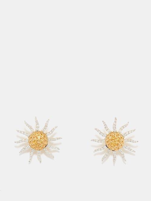 Yvonne Leon - Soleil Diamond, Citrine & 18kt Gold Earrings - Womens - Gold Multi