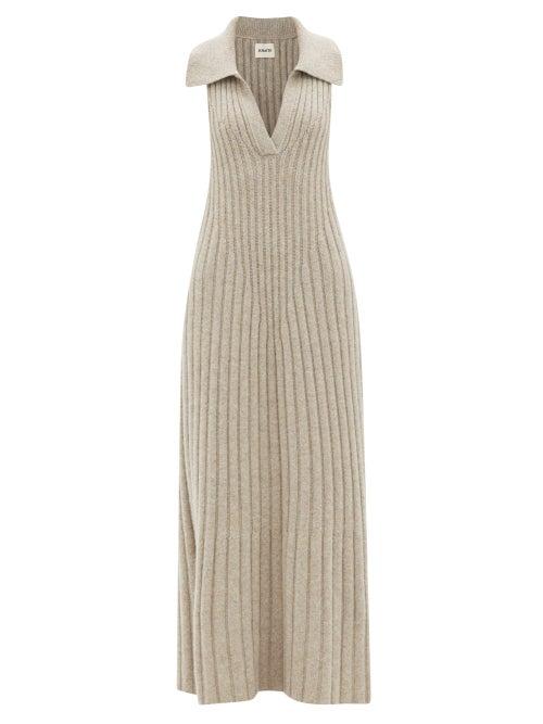 Khaite - Giselle Ribbed Cashmere Maxi Dress - Womens - Beige