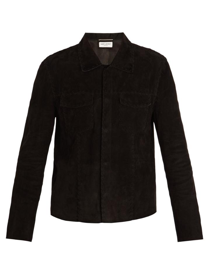 Saint Laurent Point-collar Whipstitched Suede Jacket