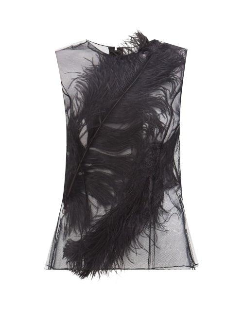 16arlington - Shey Feather And Mesh Sleeveless Top - Womens - Black