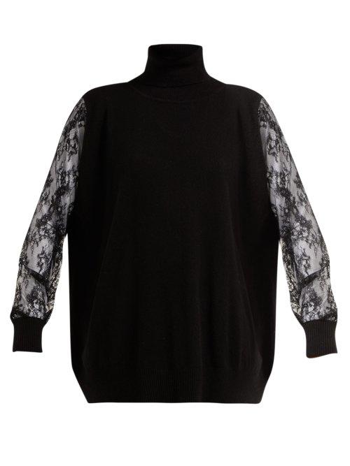 Matchesfashion.com Ryan Roche - Cashmere And Lace Oversized Roll Neck Sweater - Womens - Black