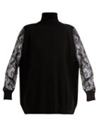 Matchesfashion.com Ryan Roche - Cashmere And Lace Oversized Roll Neck Sweater - Womens - Black