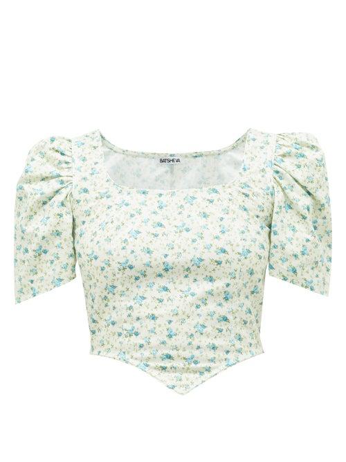 Matchesfashion.com Batsheva - Square-neck Floral-print Cotton Top - Womens - Green Multi