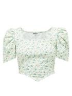 Matchesfashion.com Batsheva - Square-neck Floral-print Cotton Top - Womens - Green Multi