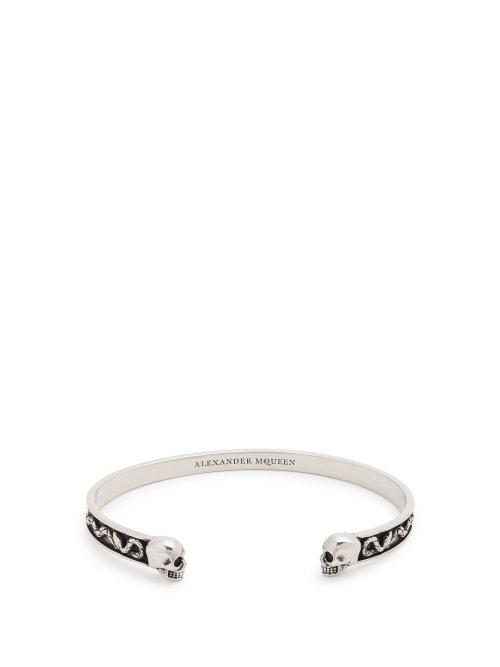 Matchesfashion.com Alexander Mcqueen - Skull Logo Engraved Cuff - Mens - Silver