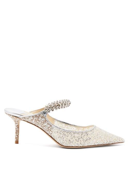 Matchesfashion.com Jimmy Choo - Bing 65 Crystal-strap Glitter-mesh Mules - Womens - Silver
