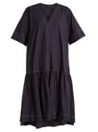 Matchesfashion.com Lee Mathews - Morgan Dropped Waist Cotton Poplin Dress - Womens - Navy