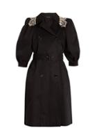 Matchesfashion.com Simone Rocha - Embellished Collar Belted Cotton Blend Trench Coat - Womens - Black Beige