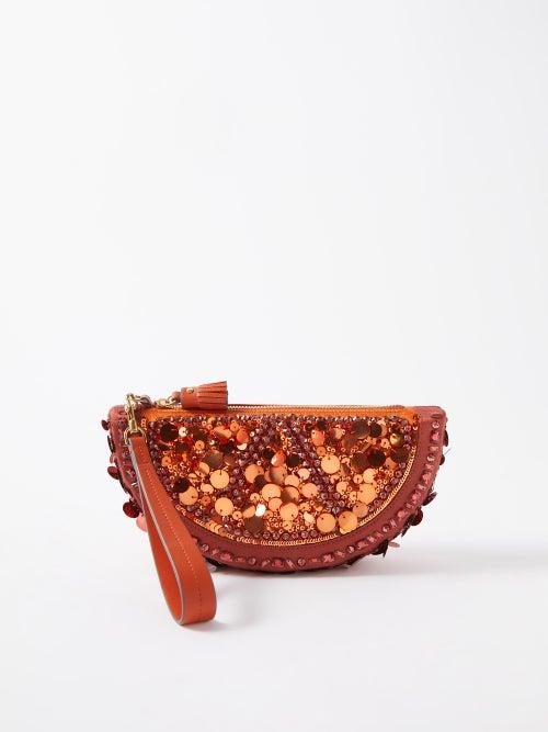 Anya Hindmarch - Sequinned Satin Clutch Bag - Womens - Orange