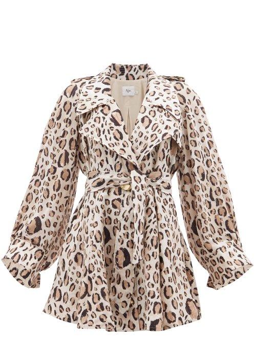 Matchesfashion.com Aje - Loren Leopard Print Tie Waist Linen Blend Dress - Womens - Animal