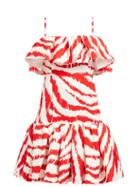 Matchesfashion.com Msgm - Zebra Print Ruffled Matelass Dress - Womens - Red