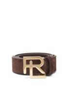Matchesfashion.com Ralph Lauren Purple Label - Logo-plaque Suede Belt - Mens - Dark Brown