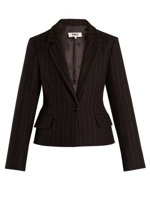 Matchesfashion.com Mm6 Maison Margiela - Detachable Hem Striped Wool Blend Coat - Womens - Black