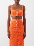 Self-portrait - Floral Guipure-lace Cropped Top - Womens - Orange