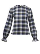 Matchesfashion.com Batsheva - Peasant Sleeve Checked Cotton Top - Womens - Blue Multi