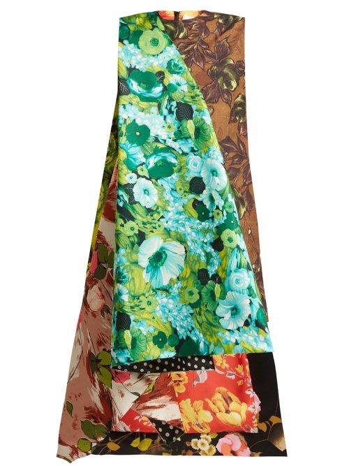 Matchesfashion.com Richard Quinn - Draped Floral Print Duchess Satin Dress - Womens - Multi