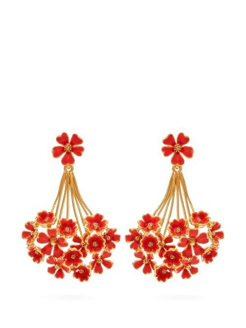 Matchesfashion.com Oscar De La Renta - Geranium Floral Drop Earrings - Womens - Red