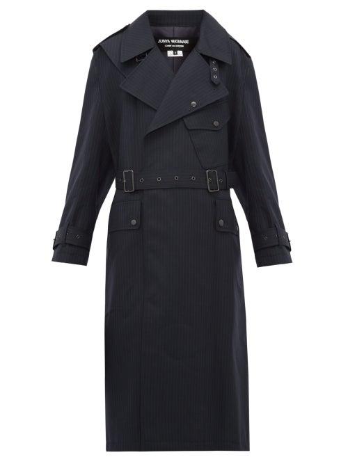 Matchesfashion.com Junya Watanabe - Contrast Panel Wool Trench Coat - Womens - Navy Multi