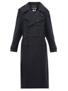 Matchesfashion.com Junya Watanabe - Contrast Panel Wool Trench Coat - Womens - Navy Multi