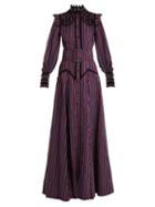 Matchesfashion.com Erdem - Embellished High Neck Striped Gown - Womens - Burgundy Stripe