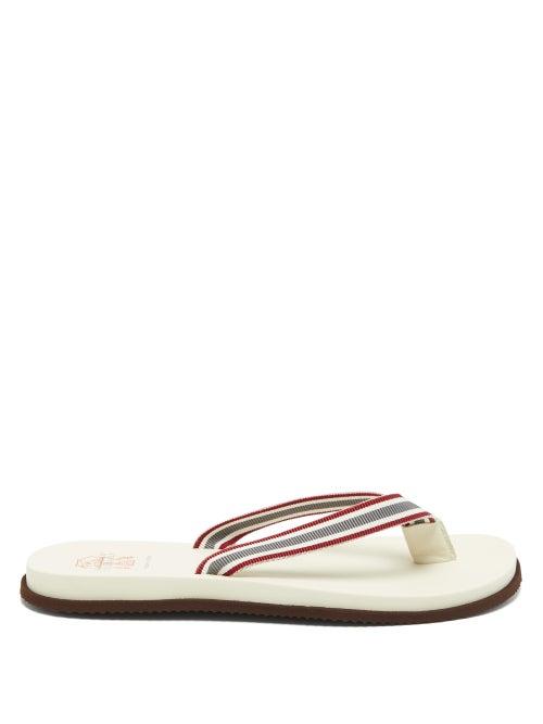 Matchesfashion.com Brunello Cucinelli - Striped-grosgrain Rubber Flip Flops - Mens - Grey