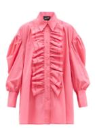 Matchesfashion.com Elzinga - Ruffled Cotton-blend Mini Shirt Dress - Womens - Coral