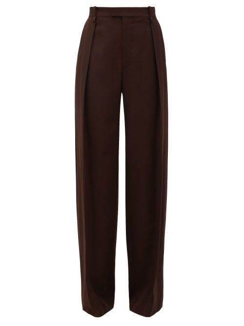 Matchesfashion.com Bottega Veneta - High-rise Wide-leg Wool Trousers - Womens - Dark Brown