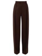 Matchesfashion.com Bottega Veneta - High-rise Wide-leg Wool Trousers - Womens - Dark Brown